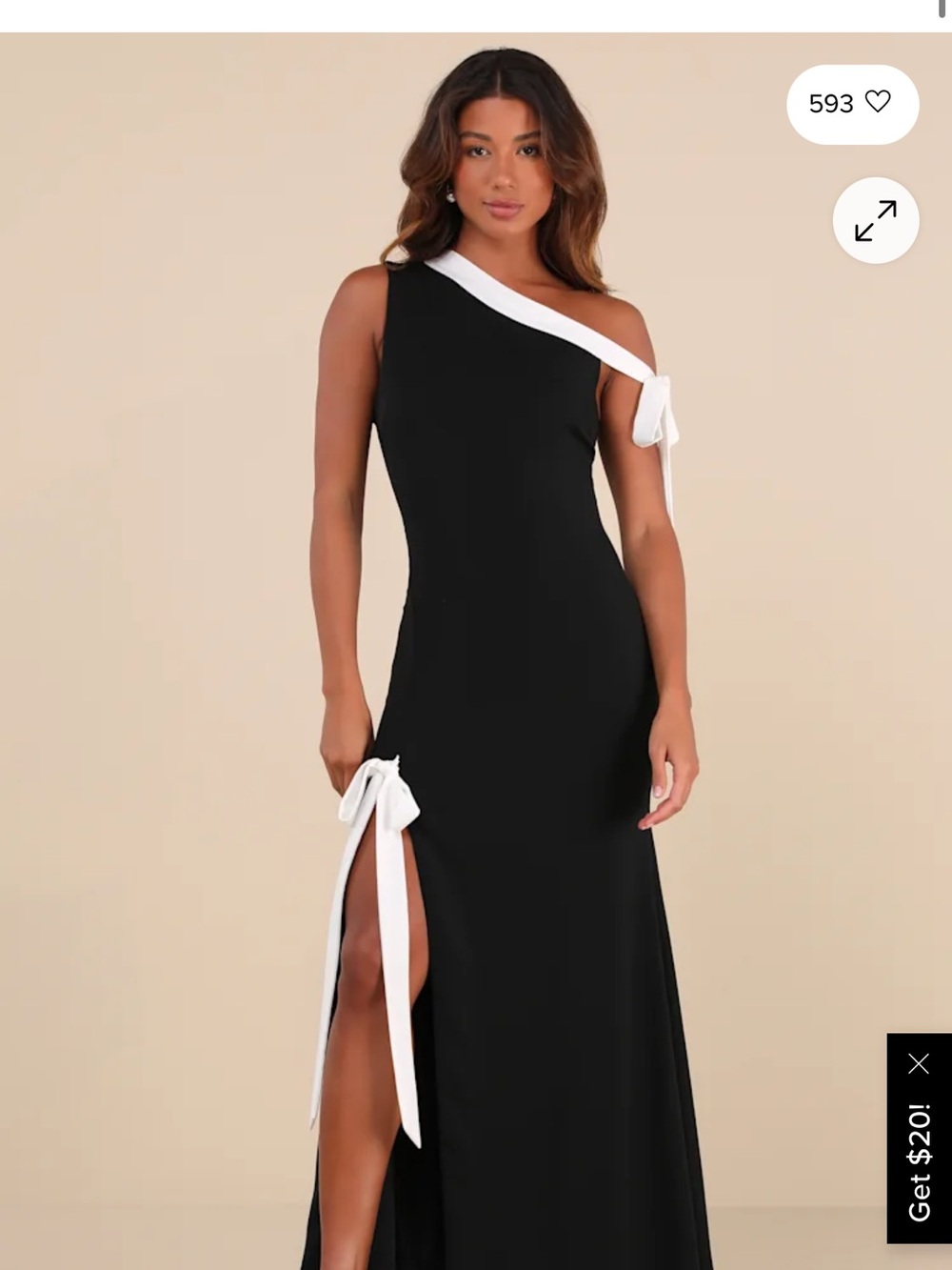 Lulu's Black One-Shoulder Maxi Dress with White Trim
